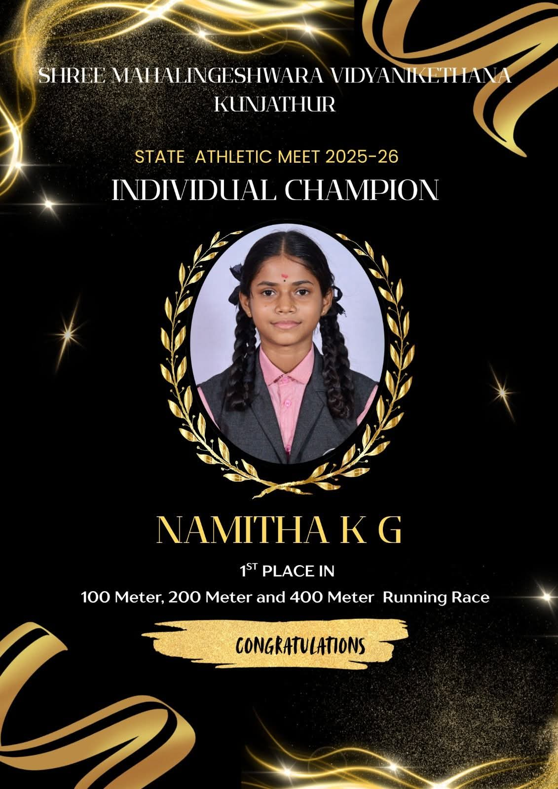 Namitha KG State Athletic Champion