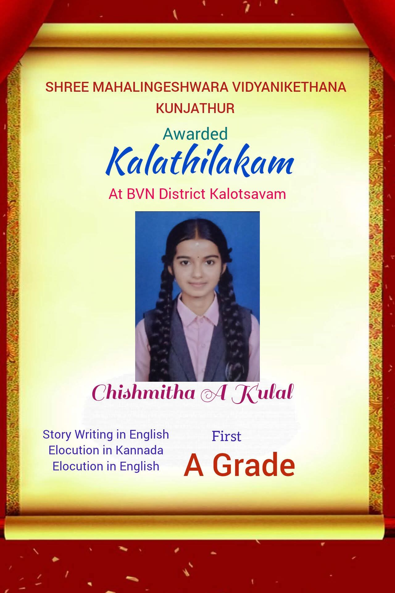 Chishmitha A Kulal Kalathilakam Winner